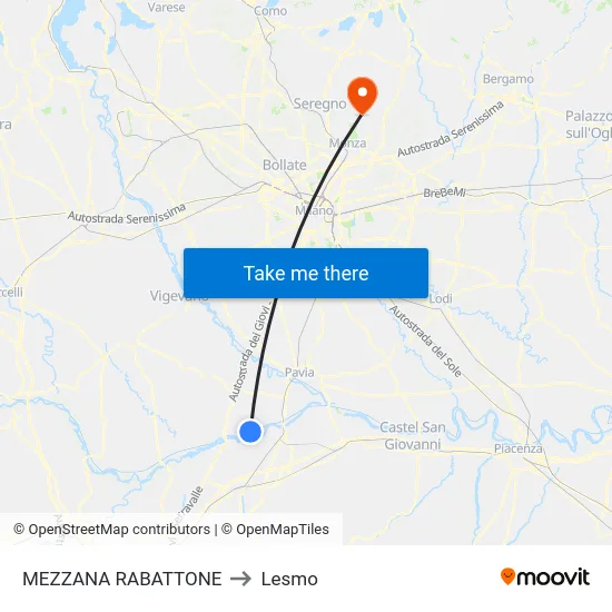 Mezzana Rabattone to Lesmo map