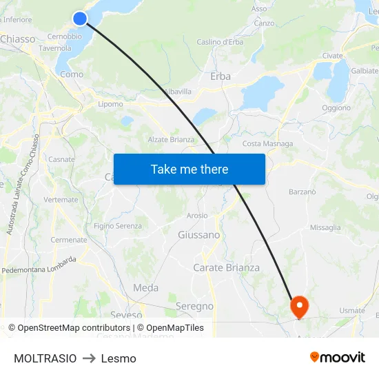 Moltrasio to Lesmo map