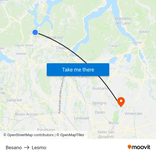 Besano to Lesmo map