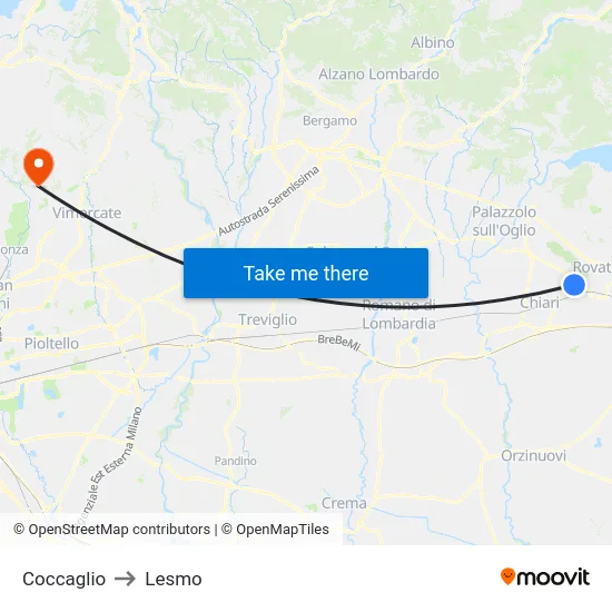 Coccaglio to Lesmo map