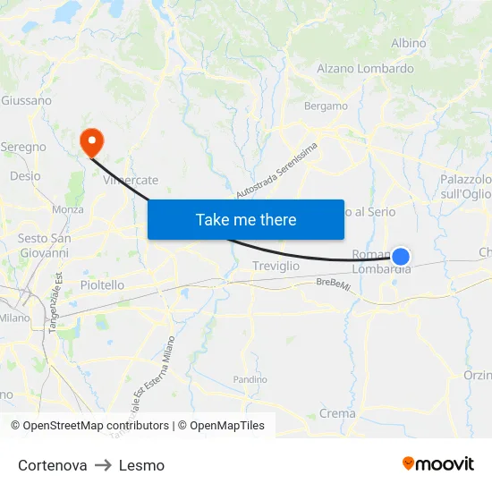 Cortenova to Lesmo map