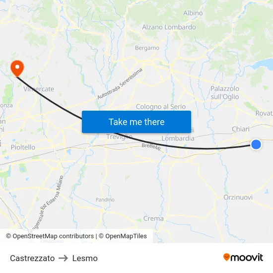 Castrezzato to Lesmo map