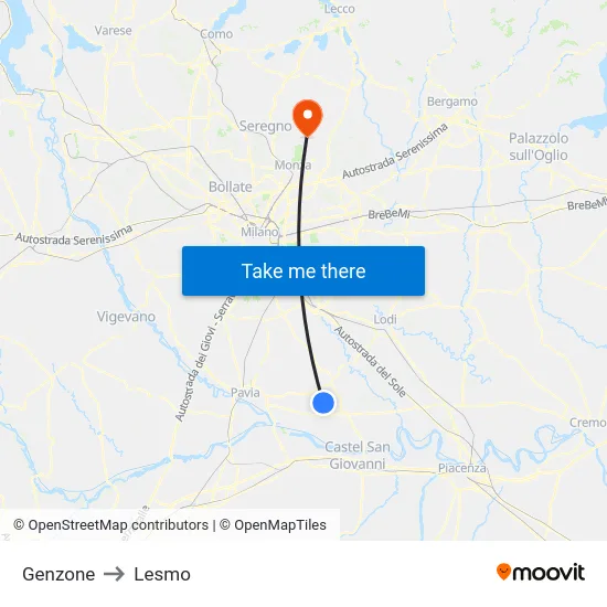 Genzone to Lesmo map