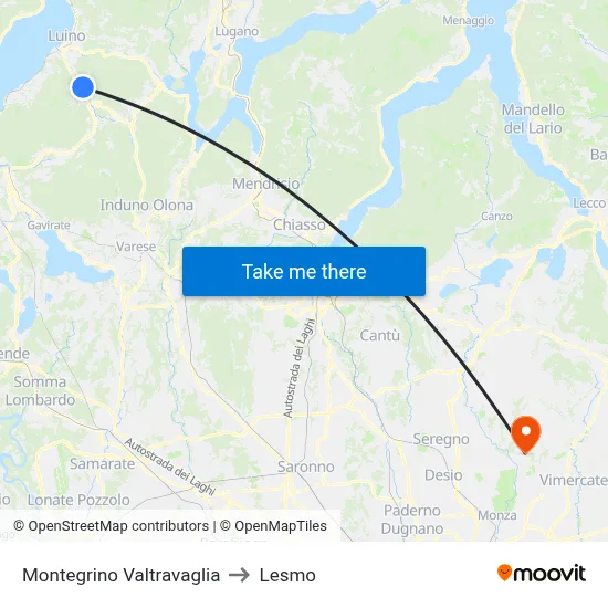 Montegrino Valtravaglia to Lesmo map