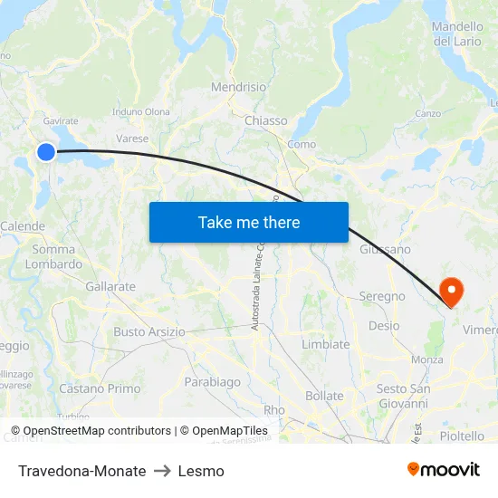 Travedona-Monate to Lesmo map