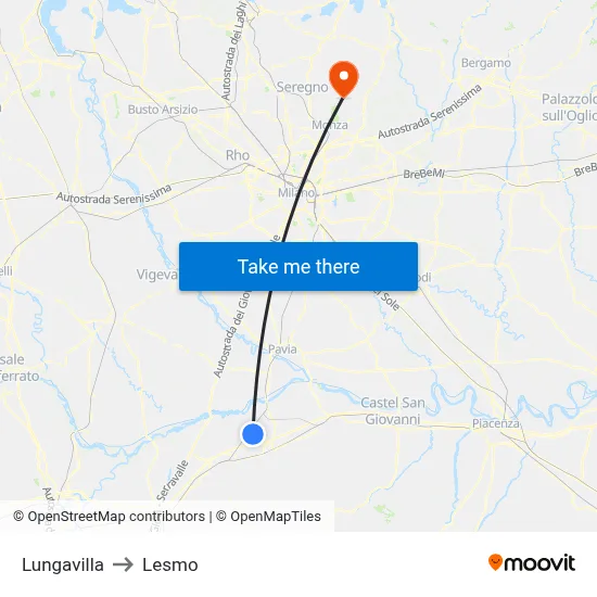 Lungavilla to Lesmo map