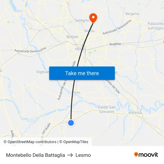 Montebello Della Battaglia to Lesmo map