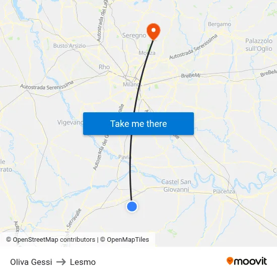 Oliva Gessi to Lesmo map