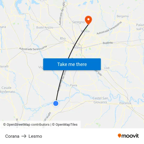 Corana to Lesmo map