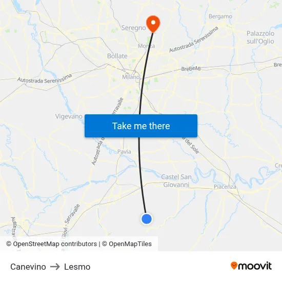 Canevino to Lesmo map