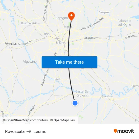 Rovescala to Lesmo map