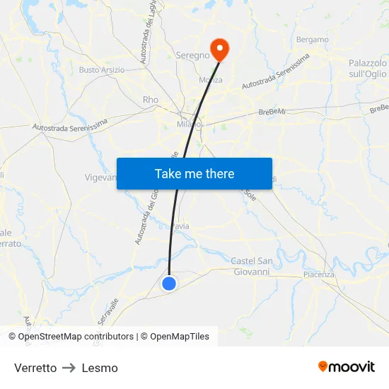 Verretto to Lesmo map