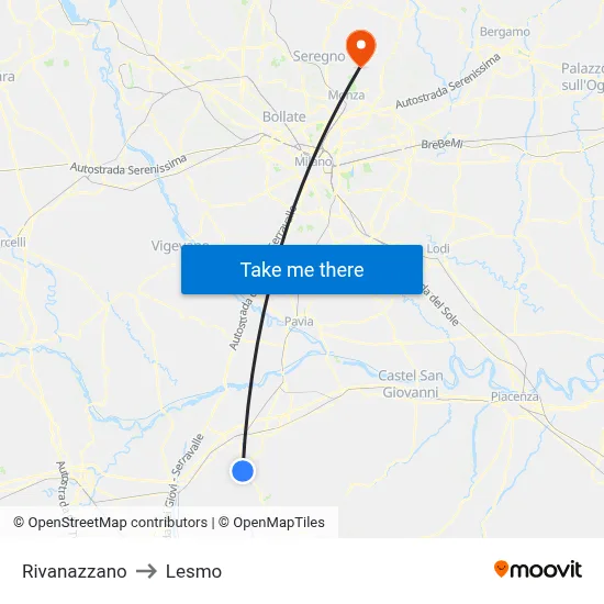 Rivanazzano to Lesmo map
