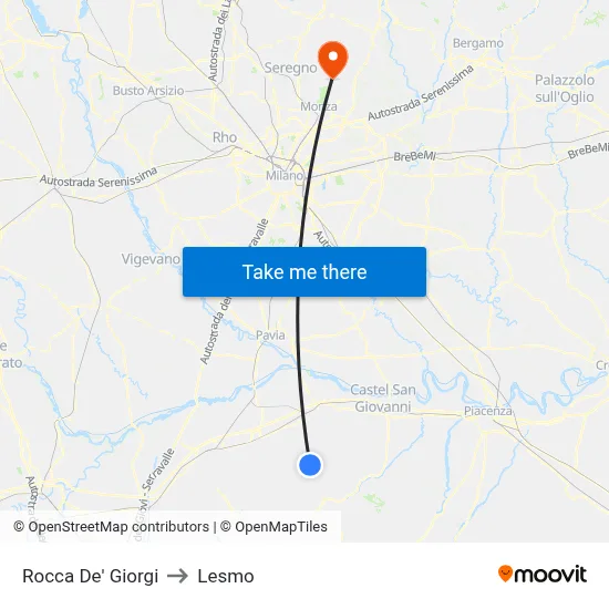 Rocca De' Giorgi to Lesmo map