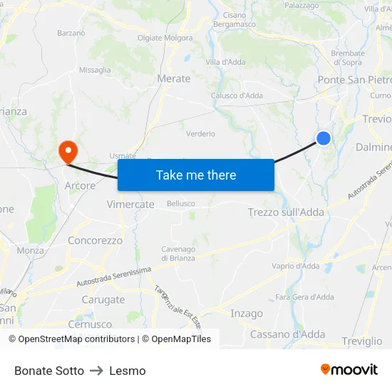 Bonate Sotto to Lesmo map