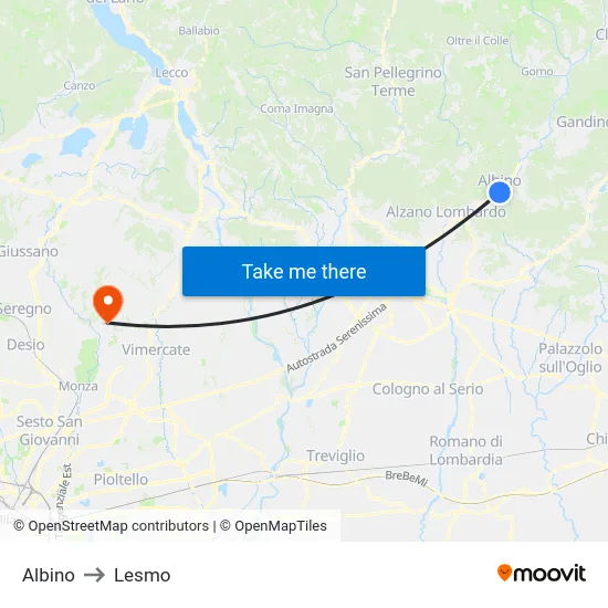 Albino to Lesmo map