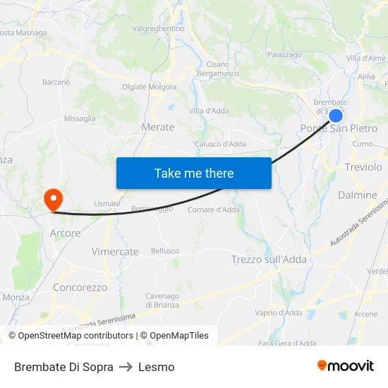 Brembate Di Sopra to Lesmo map