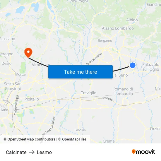 Calcinate to Lesmo map