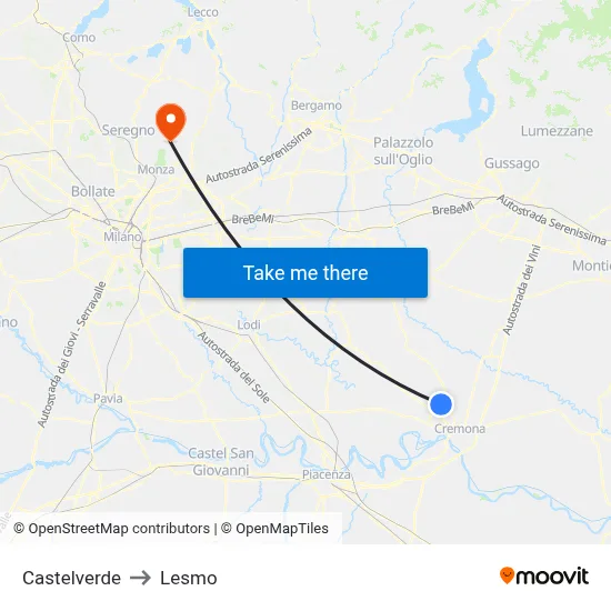 Castelverde to Lesmo map