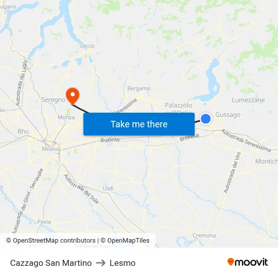 Cazzago San Martino to Lesmo map