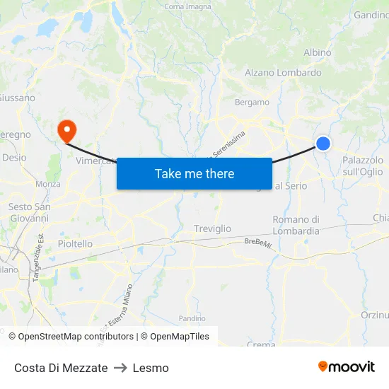Costa di Mezzate to Lesmo map