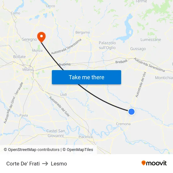 Corte de' Frati to Lesmo map
