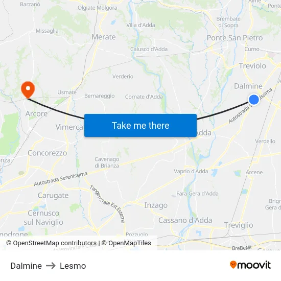 Dalmine to Lesmo map
