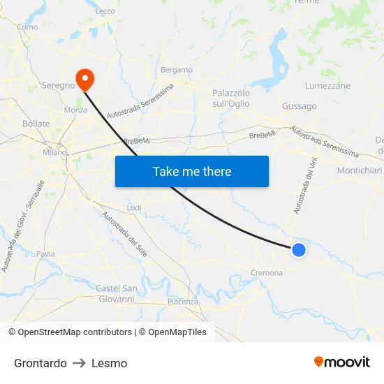 Grontardo to Lesmo map