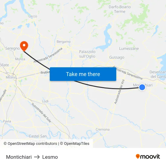 Montichiari to Lesmo map