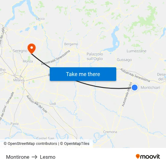 Montirone to Lesmo map