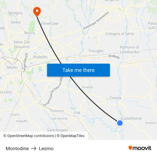 Montodine to Lesmo map