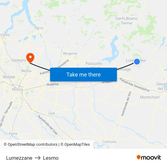Lumezzane to Lesmo map
