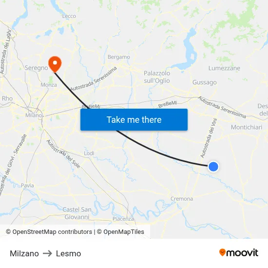 Milzano to Lesmo map