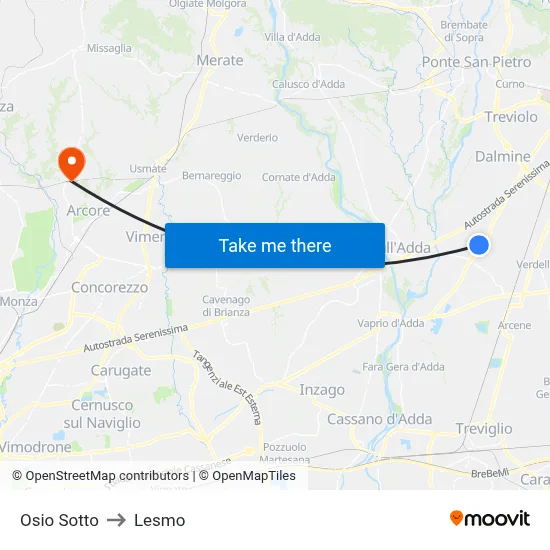Osio Sotto to Lesmo map