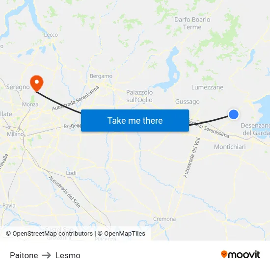 Paitone to Lesmo map