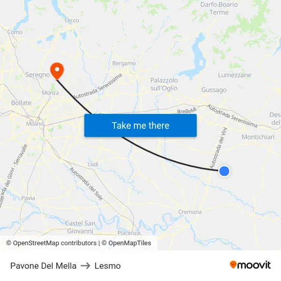 Pavone Del Mella to Lesmo map