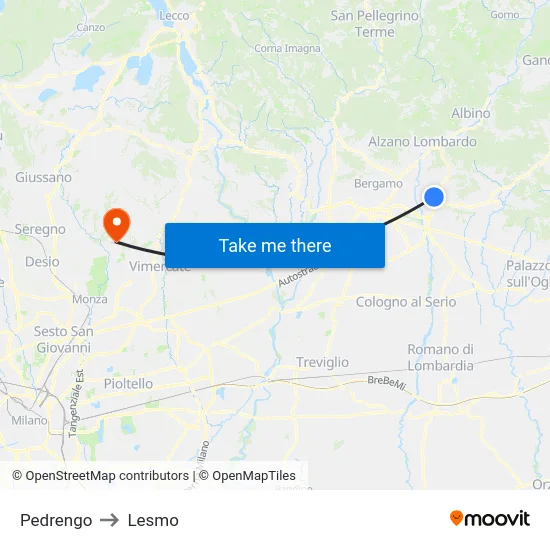 Pedrengo to Lesmo map