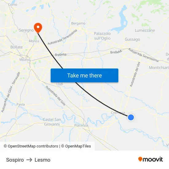 Sospiro to Lesmo map