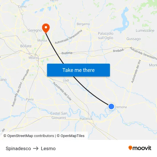 Spinadesco to Lesmo map
