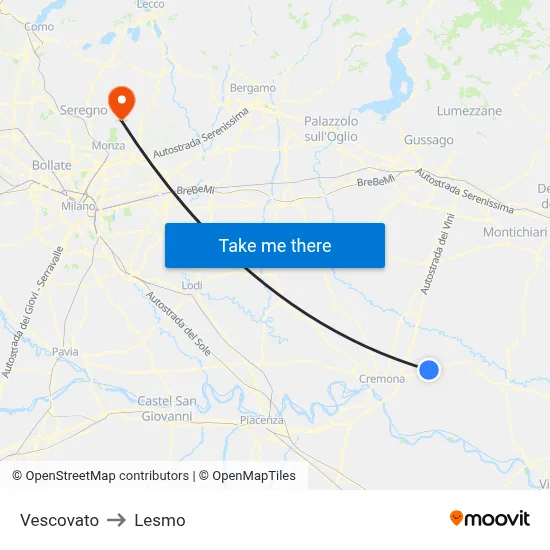 Vescovato to Lesmo map