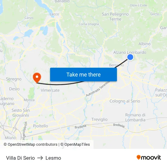Villa di Serio to Lesmo map