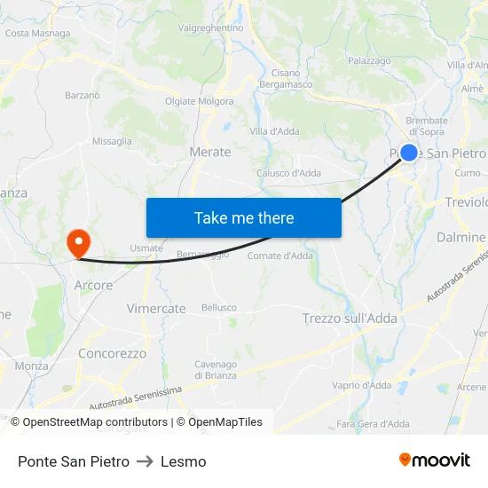 San Pietro Bridge to Lesmo map