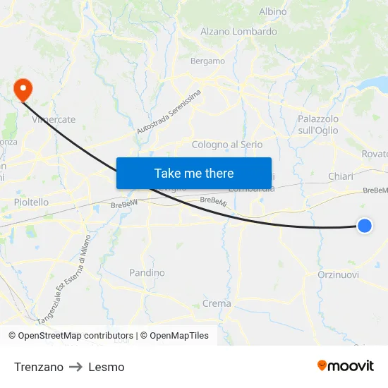 Trenzano to Lesmo map