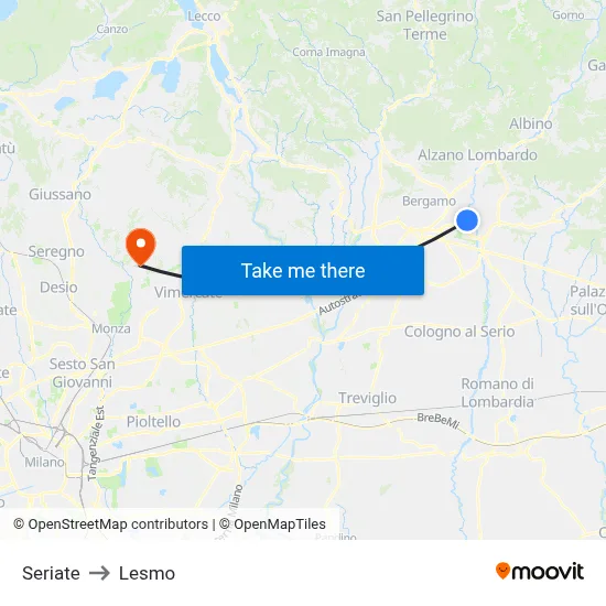 Seriate to Lesmo map