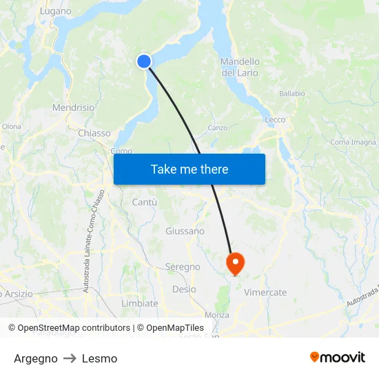 Argegno to Lesmo map