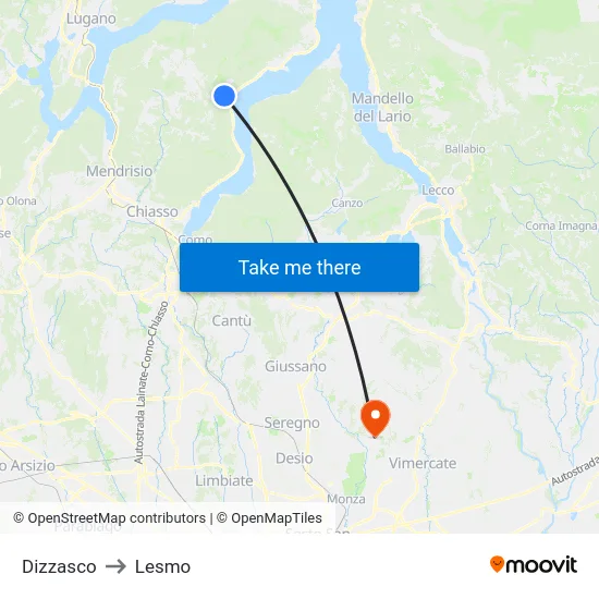 Dizzasco to Lesmo map
