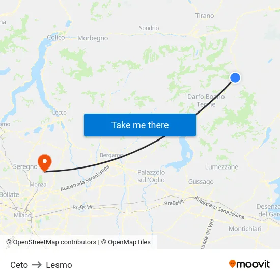 Ceto to Lesmo map