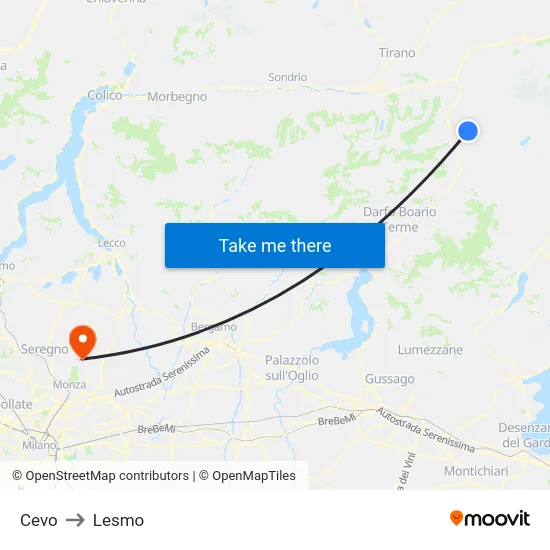 Cevo to Lesmo map