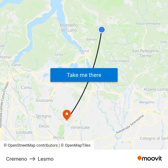 Cremeno to Lesmo map
