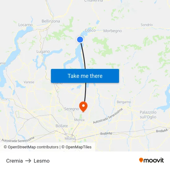 Cremia to Lesmo map